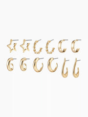 6 PAIRS STAR TWISTED HOOP EARRINGS SET