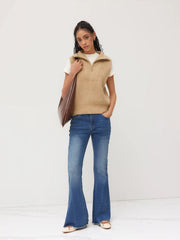 Solid Zip Up Knitted Vest