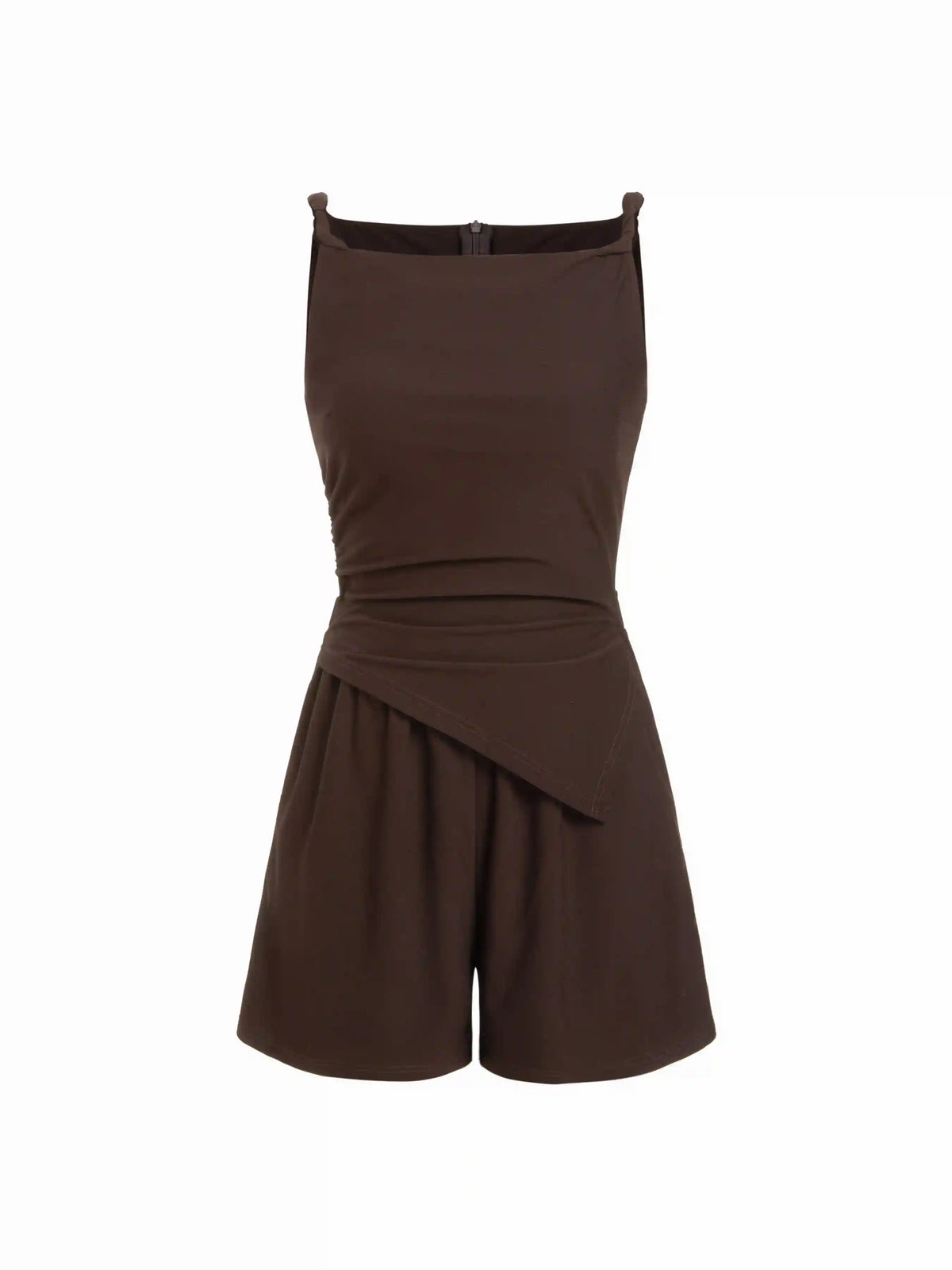 Square Neck Zipper Back Pocket Romper