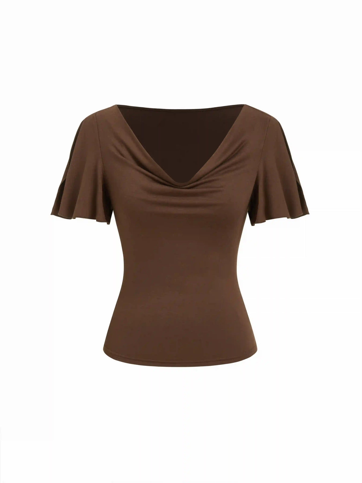 High Stretch Cowl Neck Ruffle Sleeve Tee