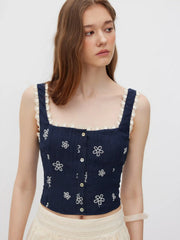 Lace Trim Square Neck Floral Cami Top