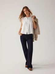 Lace Trim Pleated Button Oversized Blouse