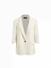 Cream Notched Collar Middle Sleeve Blazer