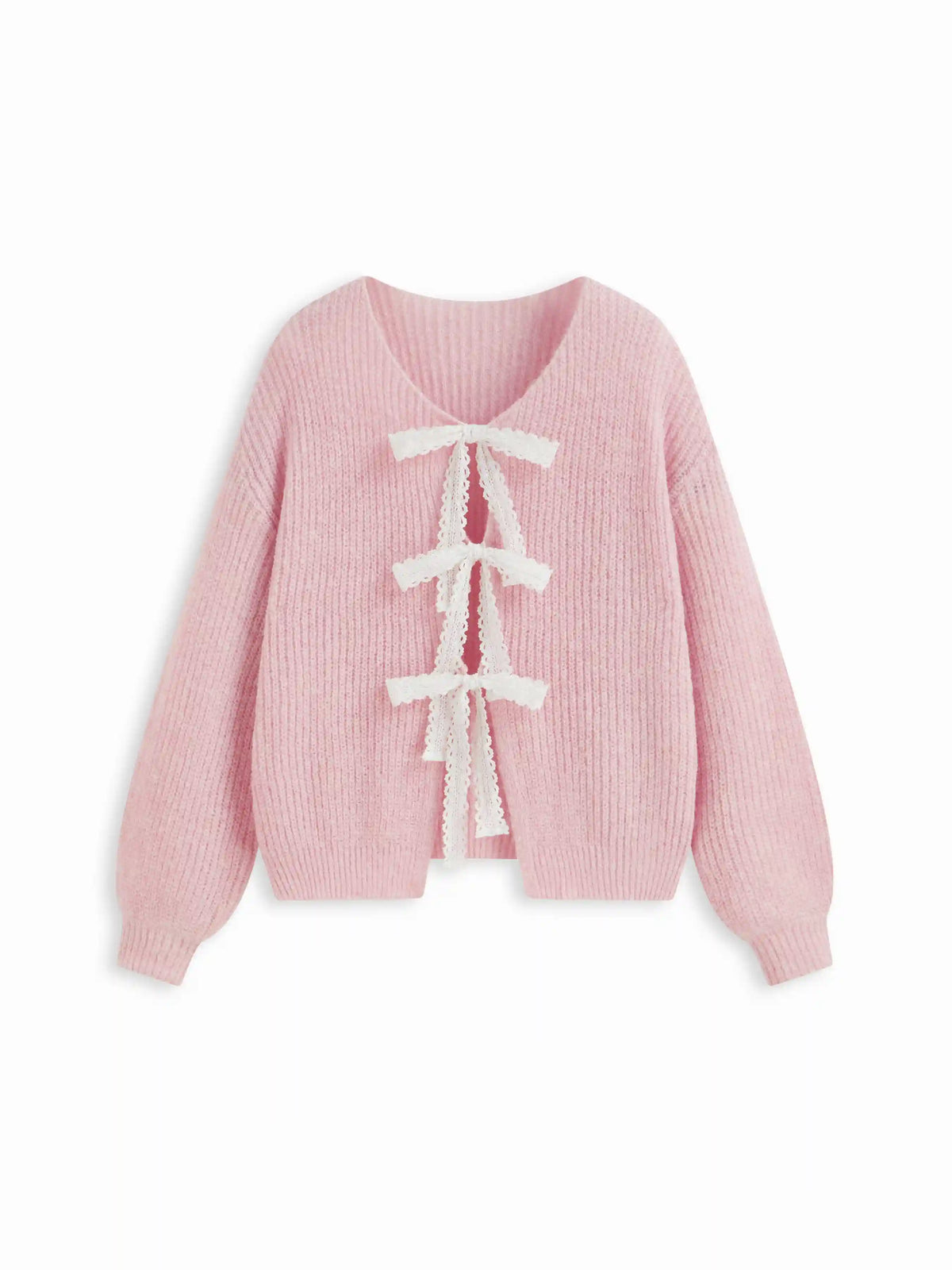Knit V-neck Long Sleeve Tie Front Bow Oversized Cardigan