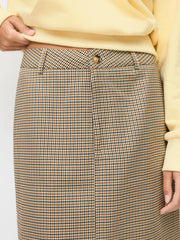 Houndstooth Mid Rise Split Maxi Skirt
