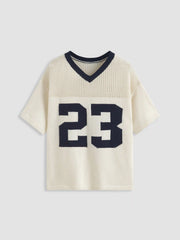Knit V-neck 23 Hollow Out Short Sleeve Top