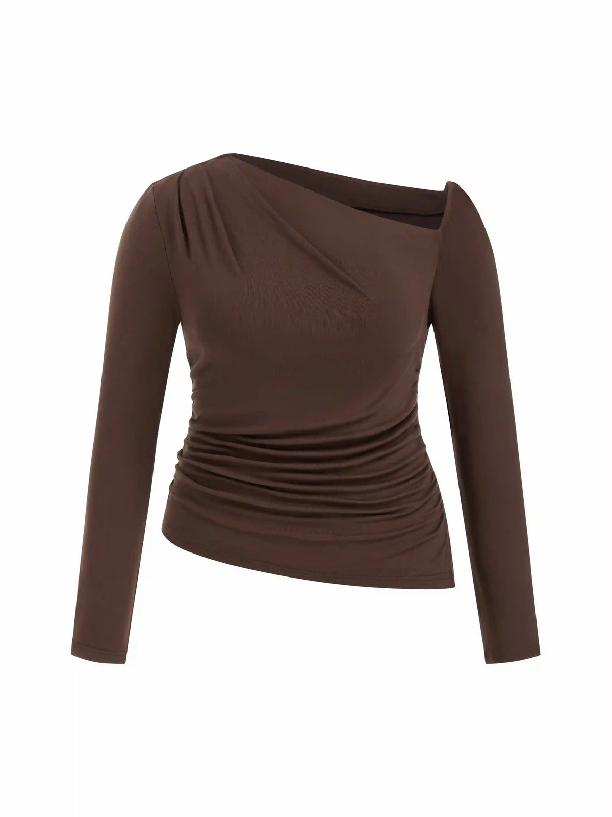 Asymmetrical Neck Ruched Top Curve & Plus