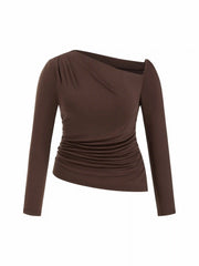 Asymmetrical Neck Ruched Top Curve & Plus
