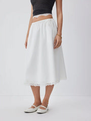 Cotton-blend Mid Rise Lace Trim A-line Maxi Skirt