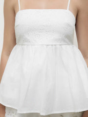Cotton Broderie Anglaise Cami Top & Mid Rise Wave Trim Shorts Set