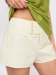Linen-blend Low Rise Button-Detail A-Line Mini Shorts