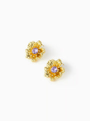 14K GOLD PLATED COPPER RHINESTONE DECOR FLOWER EARRINGS