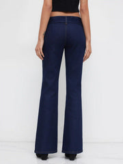 Denim High Stretch Low Rise Bootcut Jeans With Belt