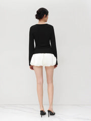 Cotton-blend V-neck Split Long Sleeve Top