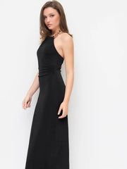 Halter Neck Ruched Chain Detail Maxi Bobycon Dress