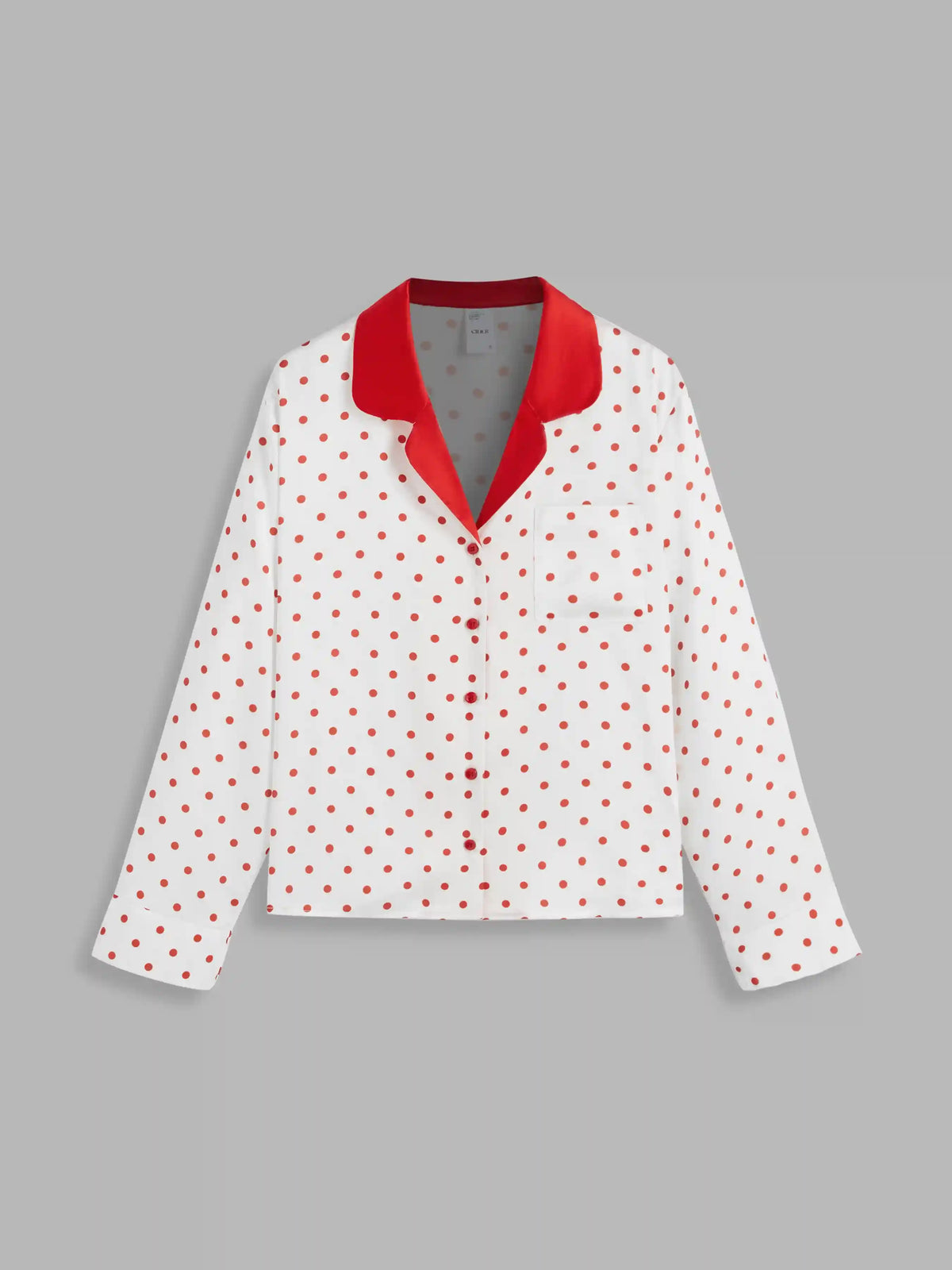 Satin Collar Polka Dot Pajama Top