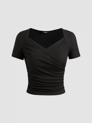Jersey Sweetheart V Neck Short Sleeve Top