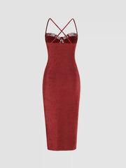 Lace Ruched Split Cami Midi Dress