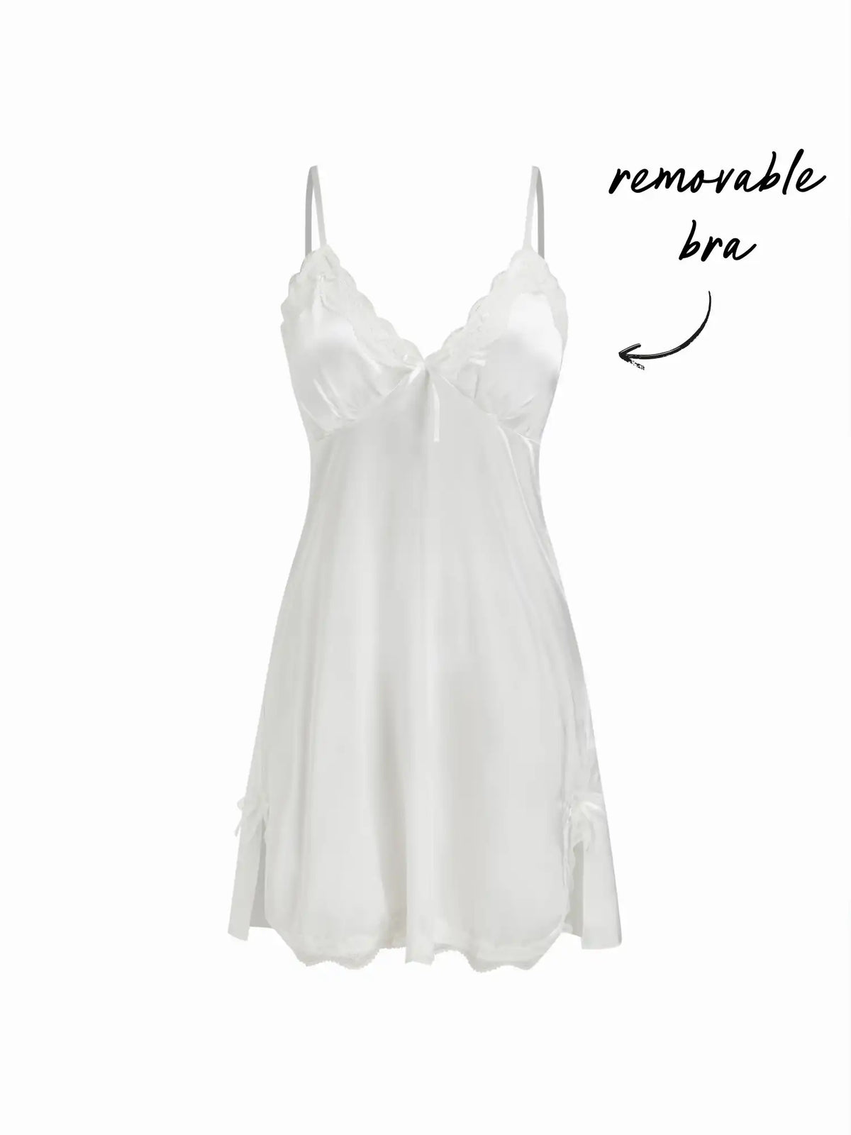 Satin V-neck Floral Lace Bowknot Cami Nightdress