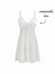 Satin V-neck Floral Lace Bowknot Cami Nightdress