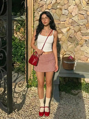 Jacquard Low Rise Gingham A-line Mini Skort