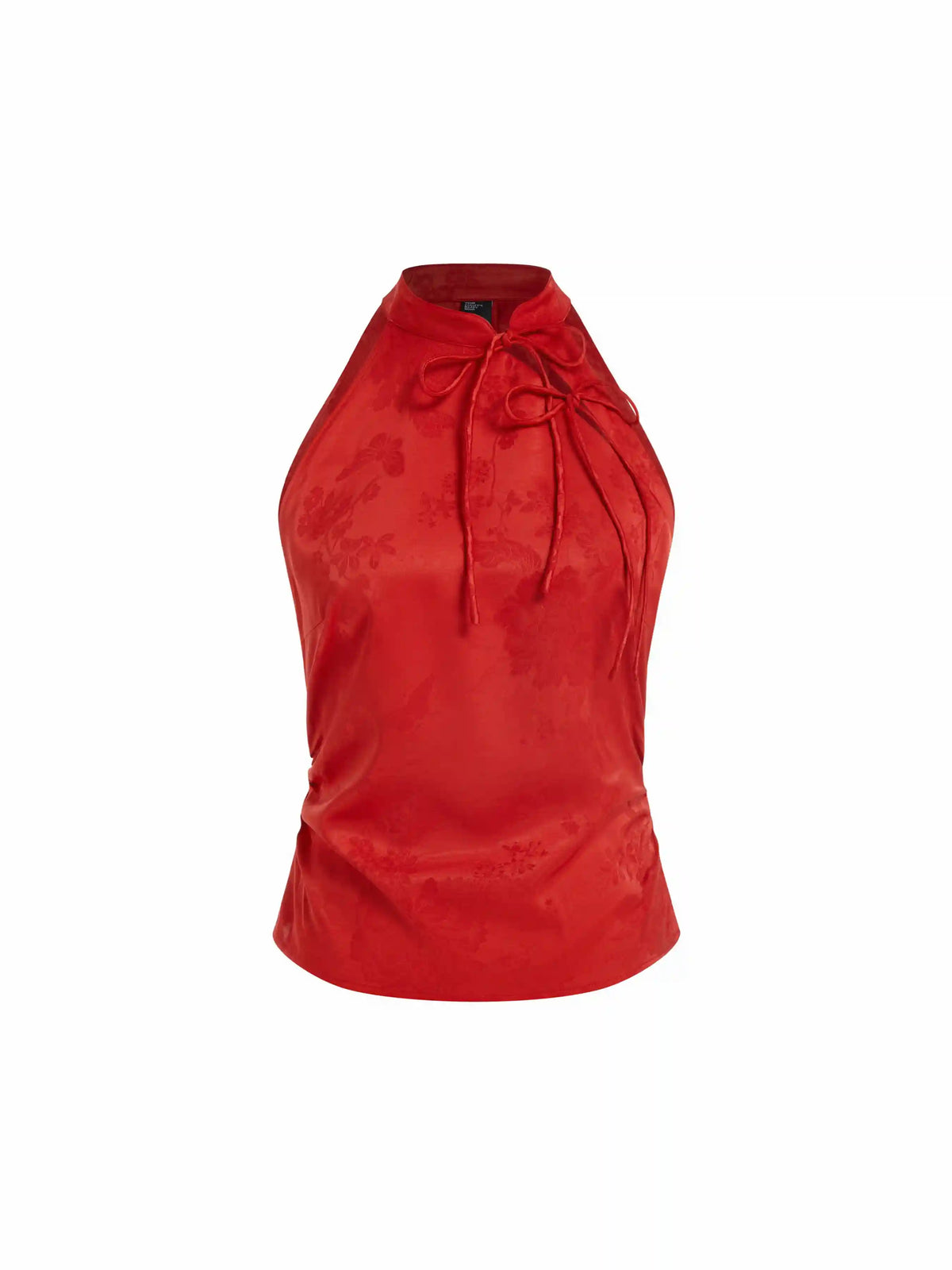 Satin Floral Jacquard Halter Neck Bowknot Cut Out Blouse