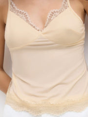 V-neck Contrasting Lace Tie Back Cami Top