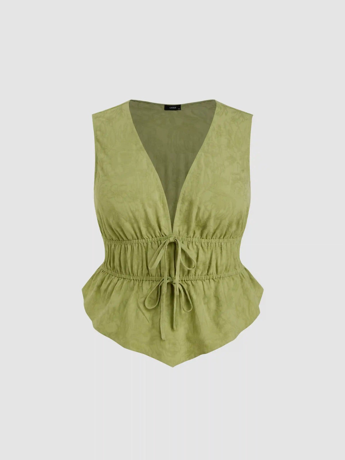 Cotton-blend V-neck Tie Front Shirred Blouse Curve & Plus