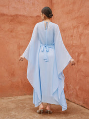 Chiffon High Neck Cape Tie Back A-line Maxi Dress