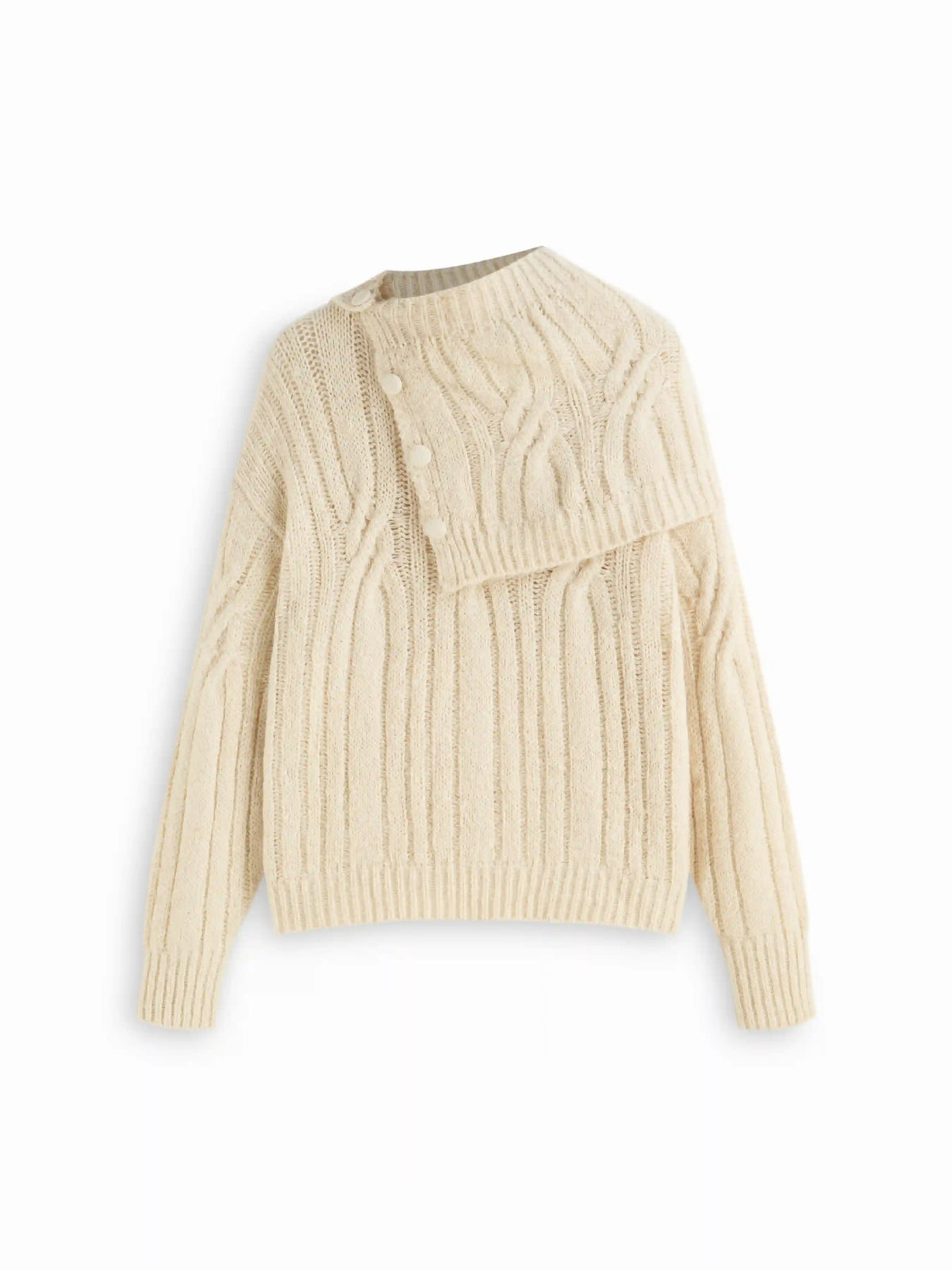 Cable Knit Wool-blend Round Neckline Long Sleeve Oversized Top With Shawl