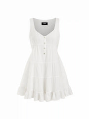 Cotton V-neck Textured Ruffled Mid Rise Oversized Romper