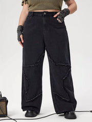 Denim High Waist Star Pocket Wide Leg Jeans Curve & Plus
