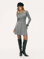 Cable Knit Round Neck A-Line Mini Dress