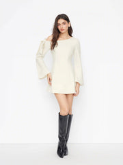 Asymmetrical Neck Bowknot Bell Sleeve Mini Dress