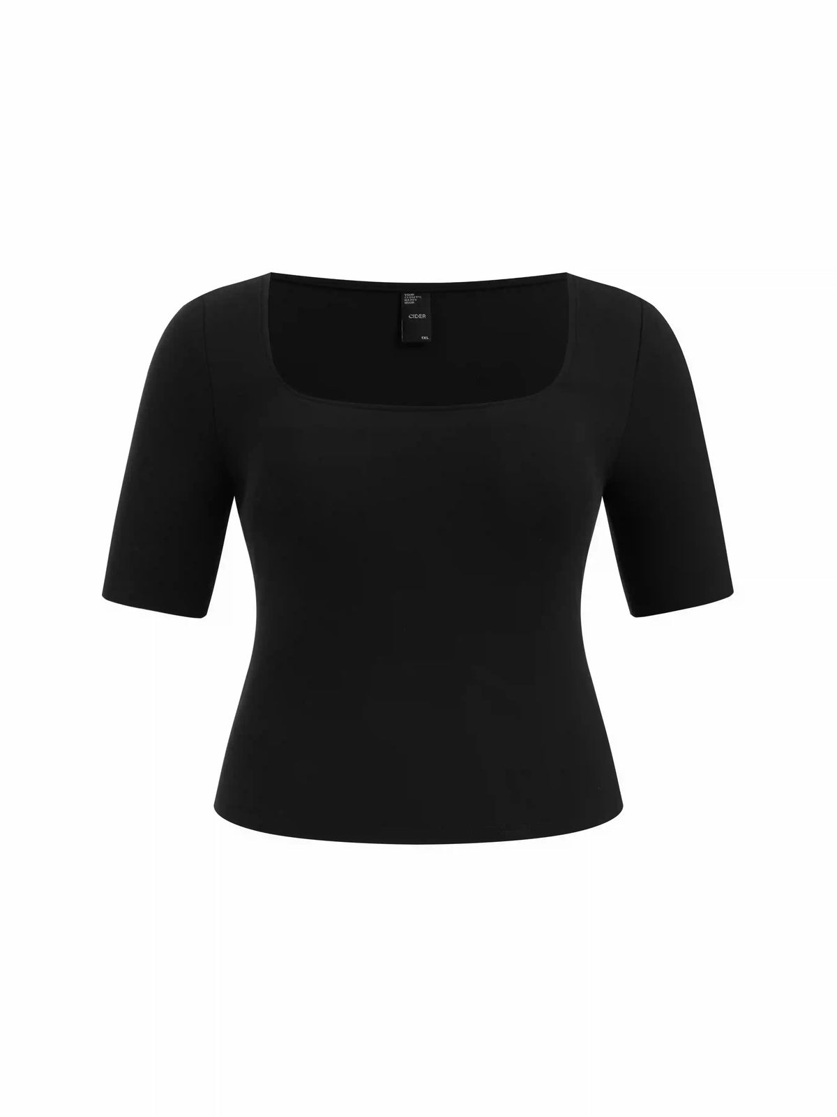 Cotton-blend Square Neck Mid-length Sleeve Tee Curve & Plus