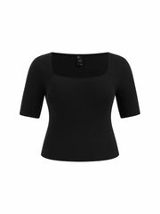 Cotton-blend Square Neck Mid-length Sleeve Tee Curve & Plus