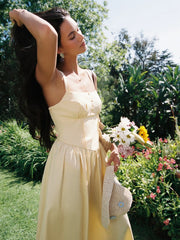 Cotton-blend Square Neck Lace Up Ruffle Maxi Dress