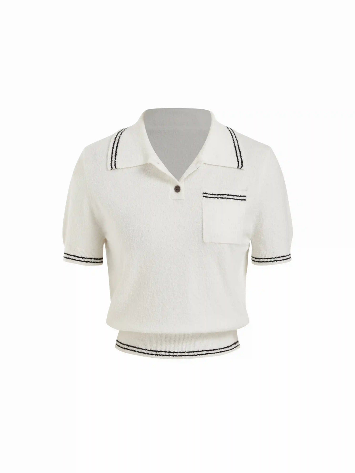 Cotton-blend Textured Polo Short Sleeve Top With Contrast Binding