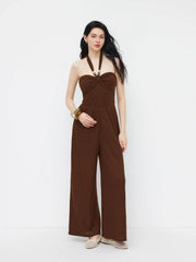 Halter Neckline Kontted Beaded Ruched Jumpsuit