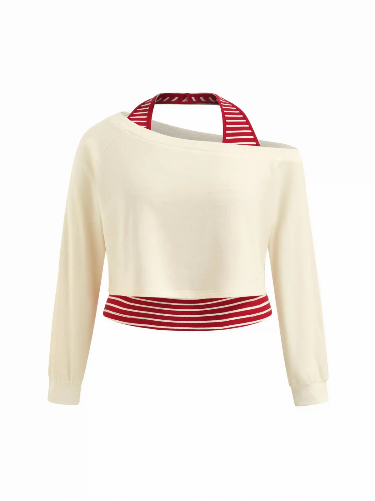 Two Piece Terry Asymmetrical Neck Crop Sweatshirt With Striped Tank Top Curve & Plus