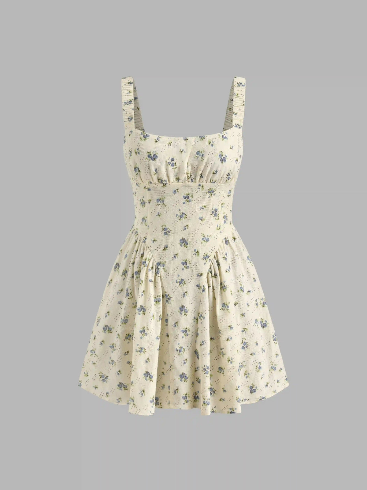 Cotton-blend Ditsy Floral Ruched Mini Cami Dress