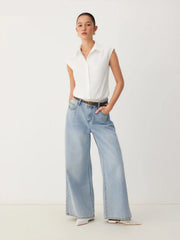 Cotton-blend Collar Sleeveless Shirt Bodysuit