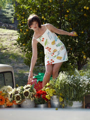 Linen-blend Fruit Graphic High Rise A-line Mini Dress