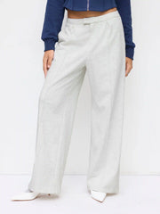 Cotton-blend Mid Rise Elastic Waist Straight Leg Trousers