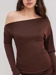 Asymmetrical Neck Ruched Mini Dress