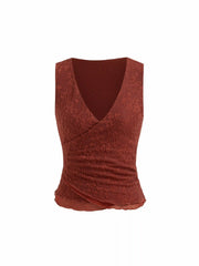 V-neck Floral Lettuce Trim Tank Top
