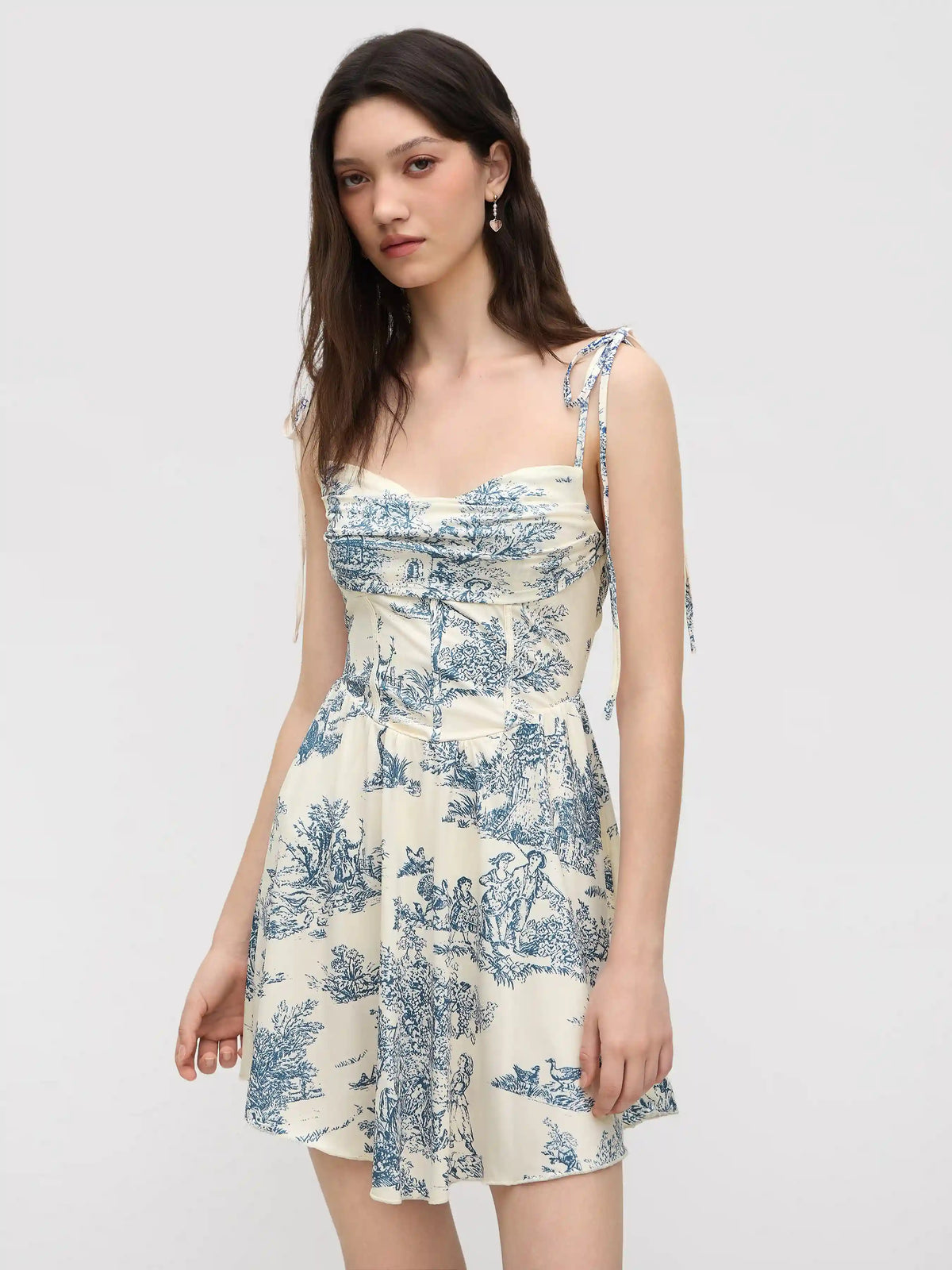 Cowl Neck Corset Knotted Ruffle Mini Dress