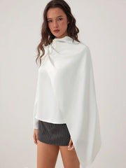 Satin High Neck Draped Long Sleeve Blouse With Scarf