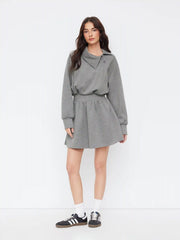 Asymmetrical Neckline Ruched A-Line Mini Dress