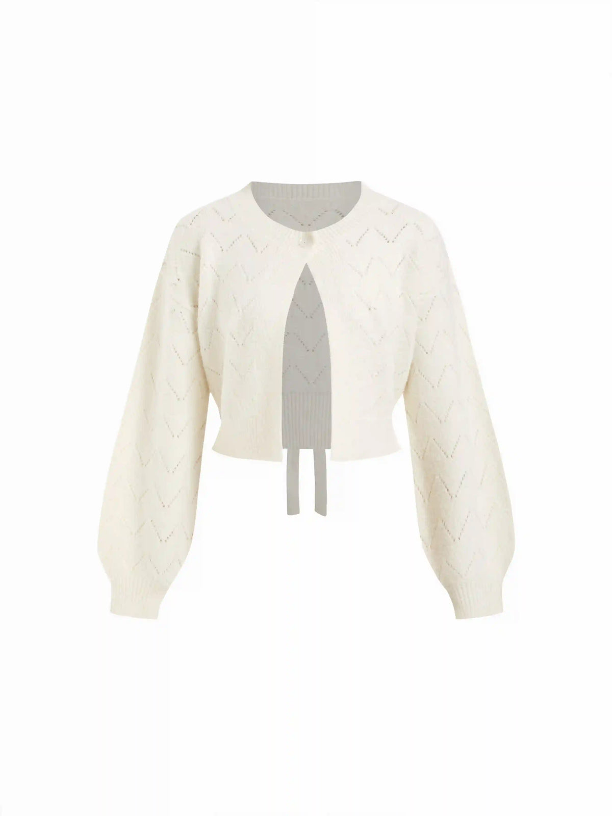 Wool-blend Knit Eyelet Bowknot Tie Cardigan